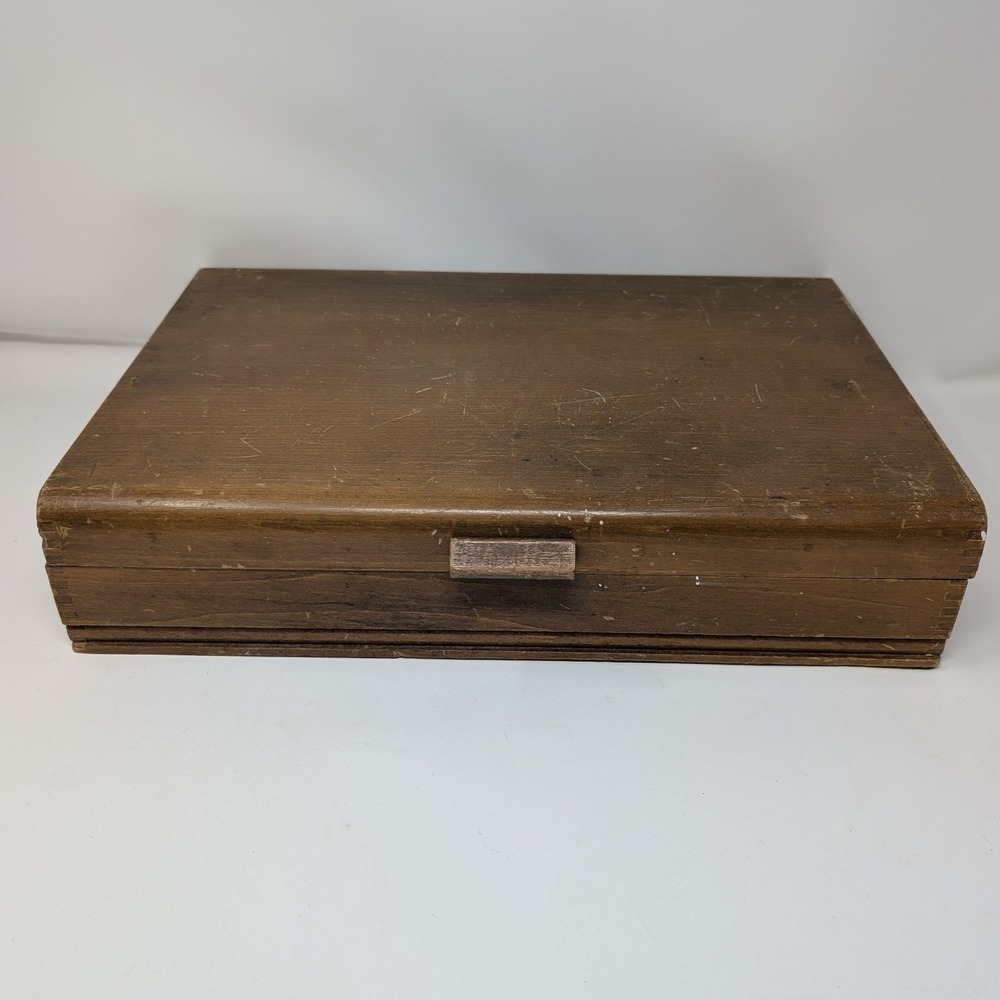 Vintage Art Nouveau Waterfall Front Anti Tarnish Wood Silverware Storage Box